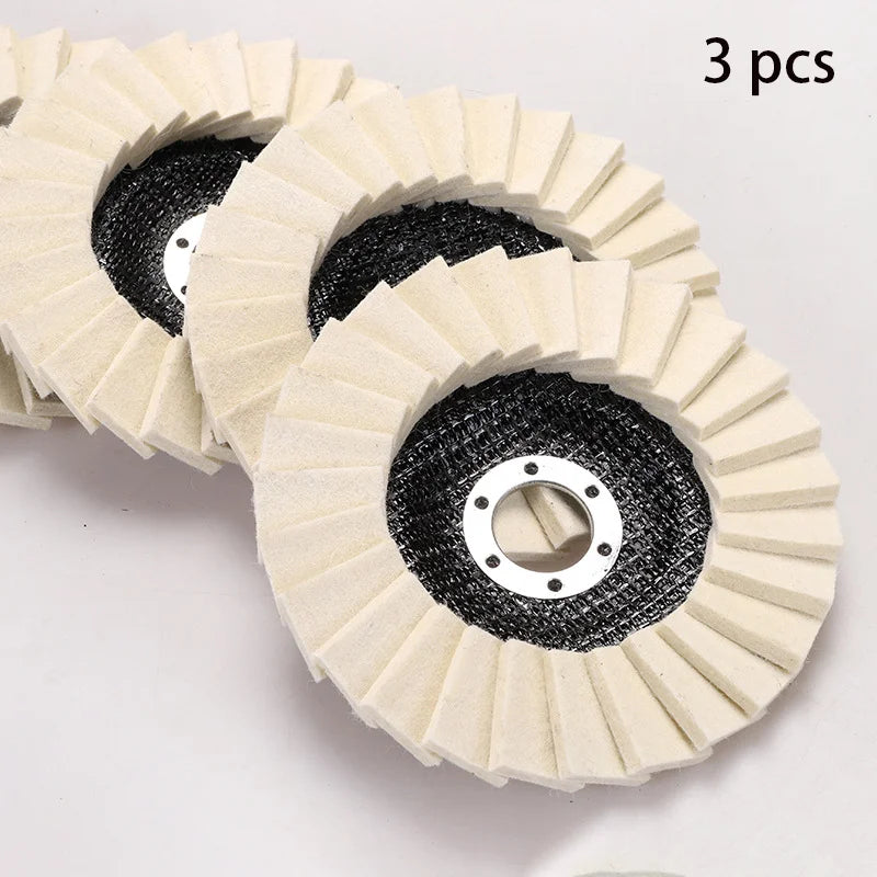 3Pcs Wool Wheel Polishing Disc for Louvered Surfaces, Mirror Polishing, and 115-Type Angle Grinder Polishing Pads