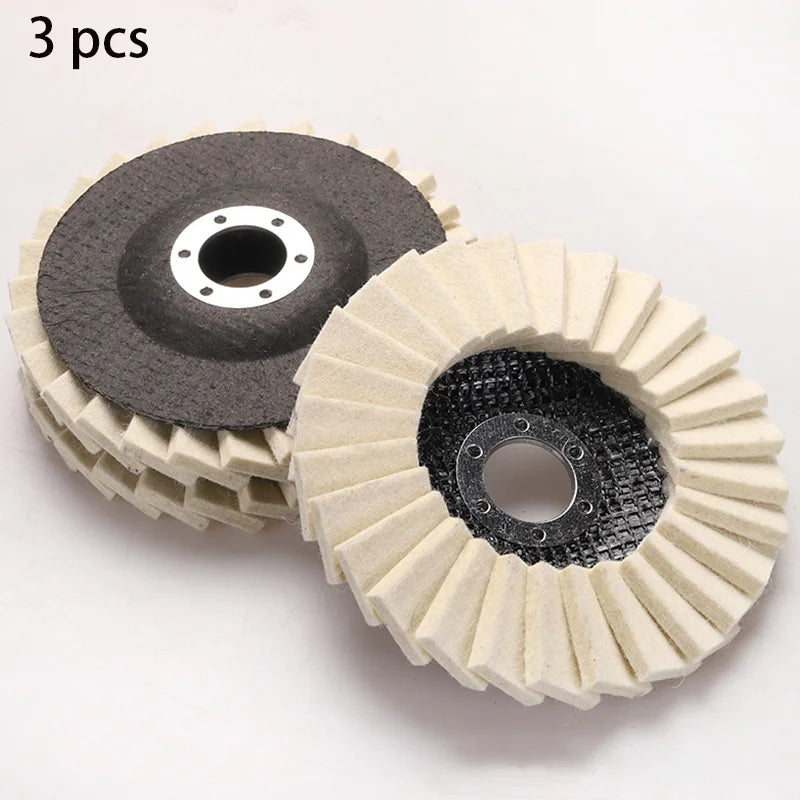 3Pcs Wool Wheel Polishing Disc for Louvered Surfaces, Mirror Polishing, and 115-Type Angle Grinder Polishing Pads