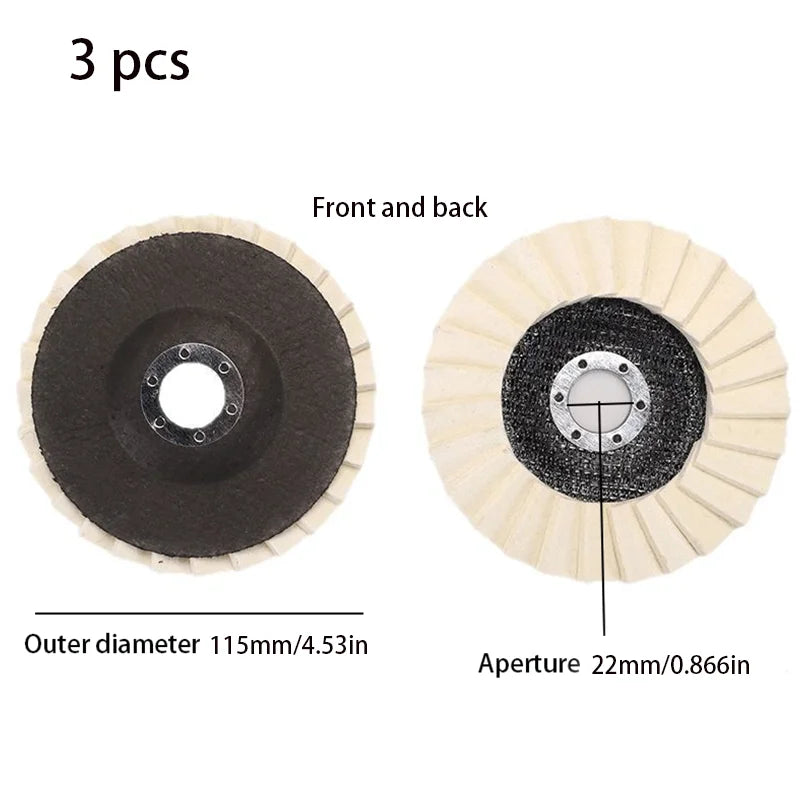 3Pcs Wool Wheel Polishing Disc for Louvered Surfaces, Mirror Polishing, and 115-Type Angle Grinder Polishing Pads